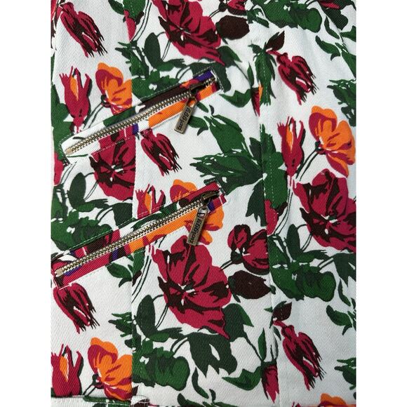 Twiggy London Red Floral Moto Zip Crop Denim Jean Jacket White Medium Spring - Picture 2 of 5